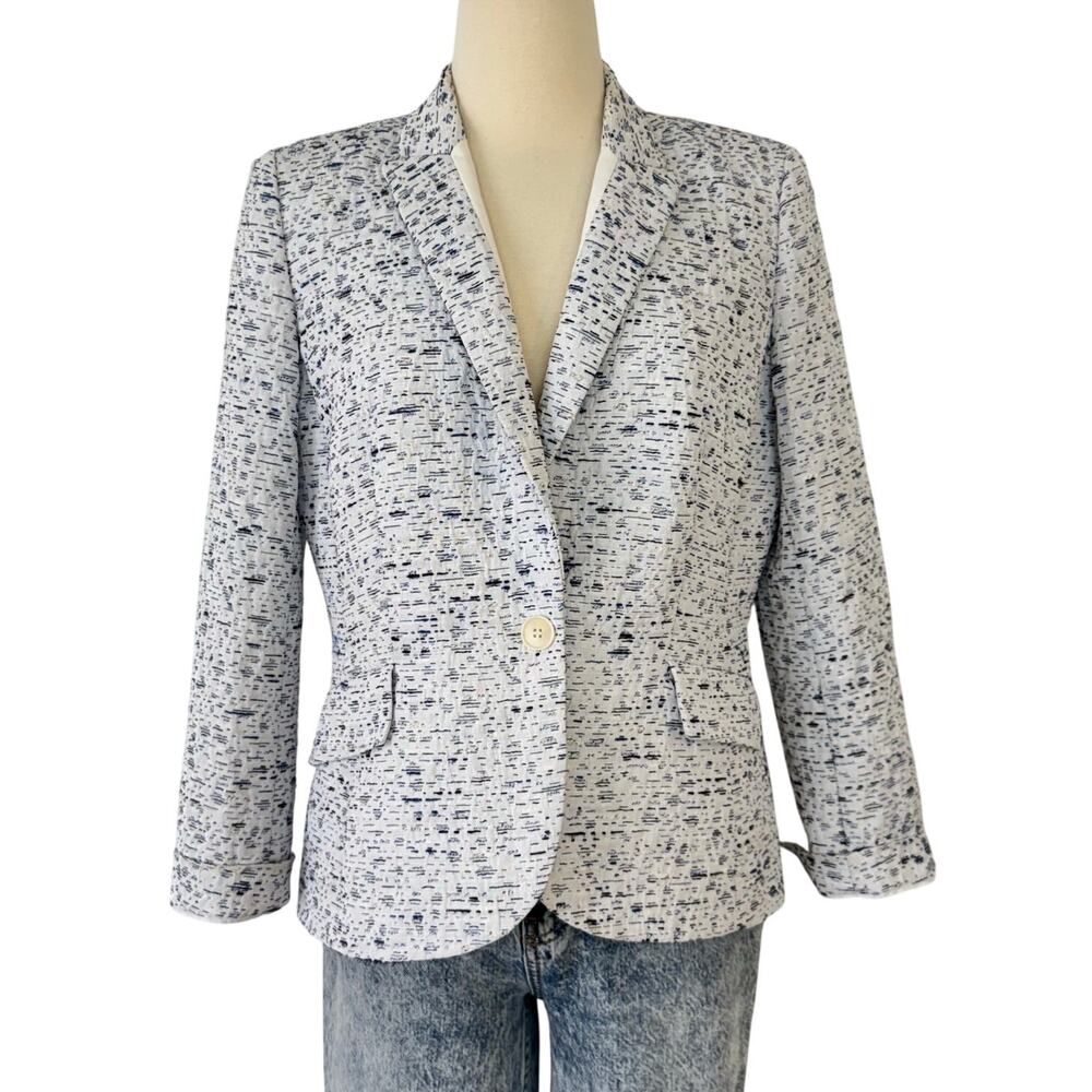 Lafayette 148 Riviera One-Button Blazer Jacket in Speckled Tweed Multi Size 8